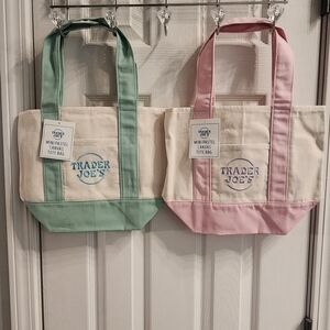 Trader Joe's Mini Tote Bags -  Pink And Green Set of Two Bags